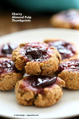 Cherry Almond Thumbprint Cookies - Almond Pulp Cookies | Vegan Richa #glutenfree #veganricha #vegan