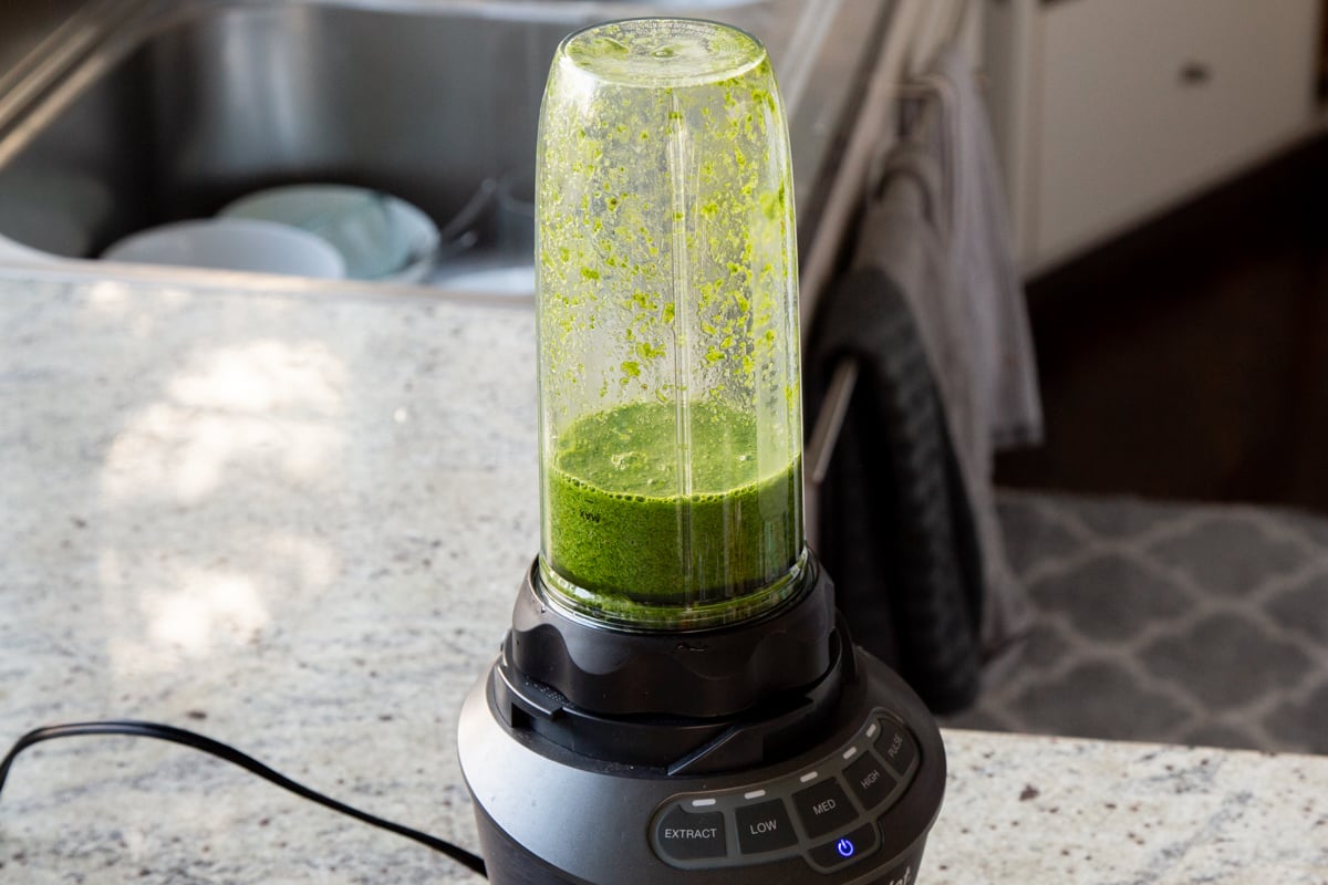 green sauce in the blender, after blending