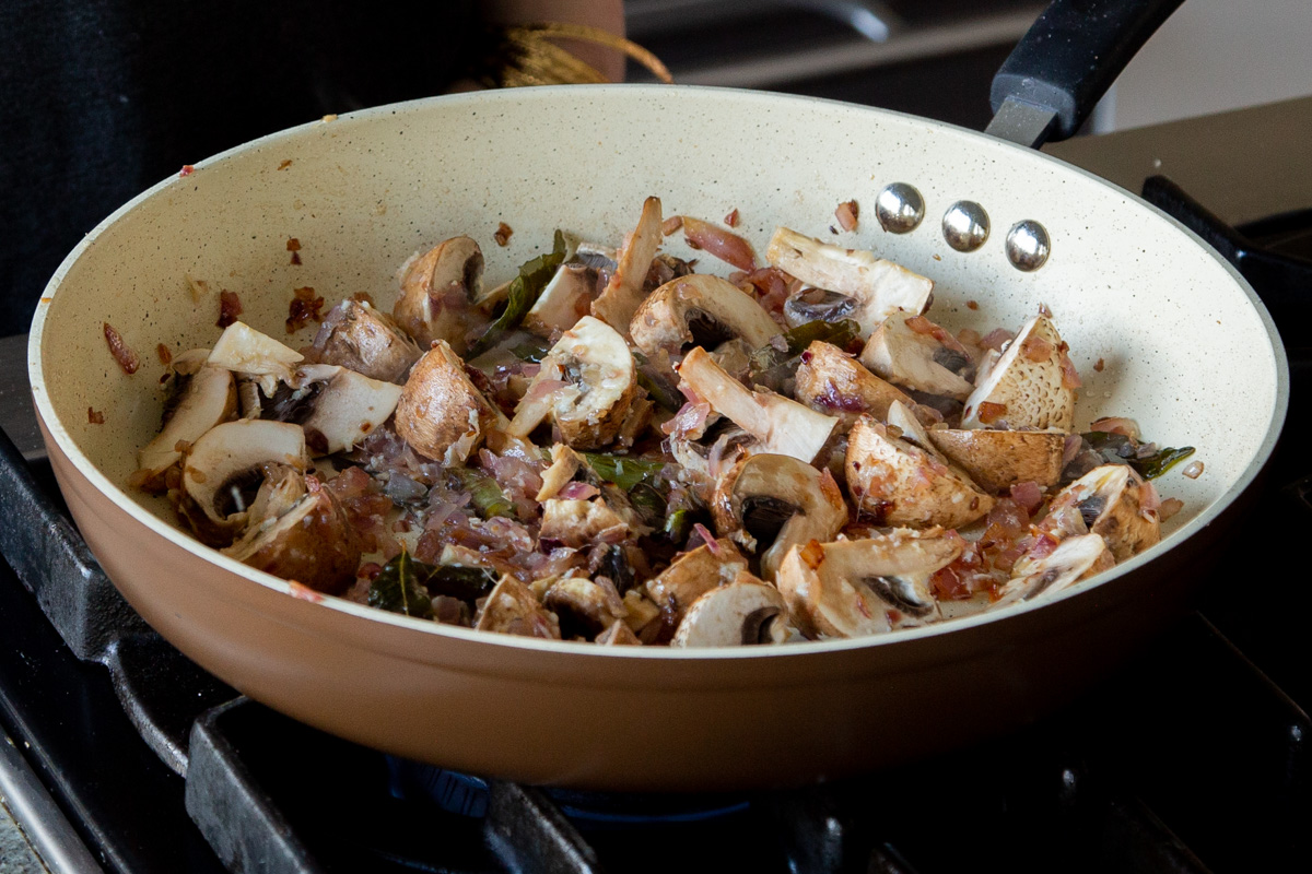 mushrooms, after stirring with the onion mixture