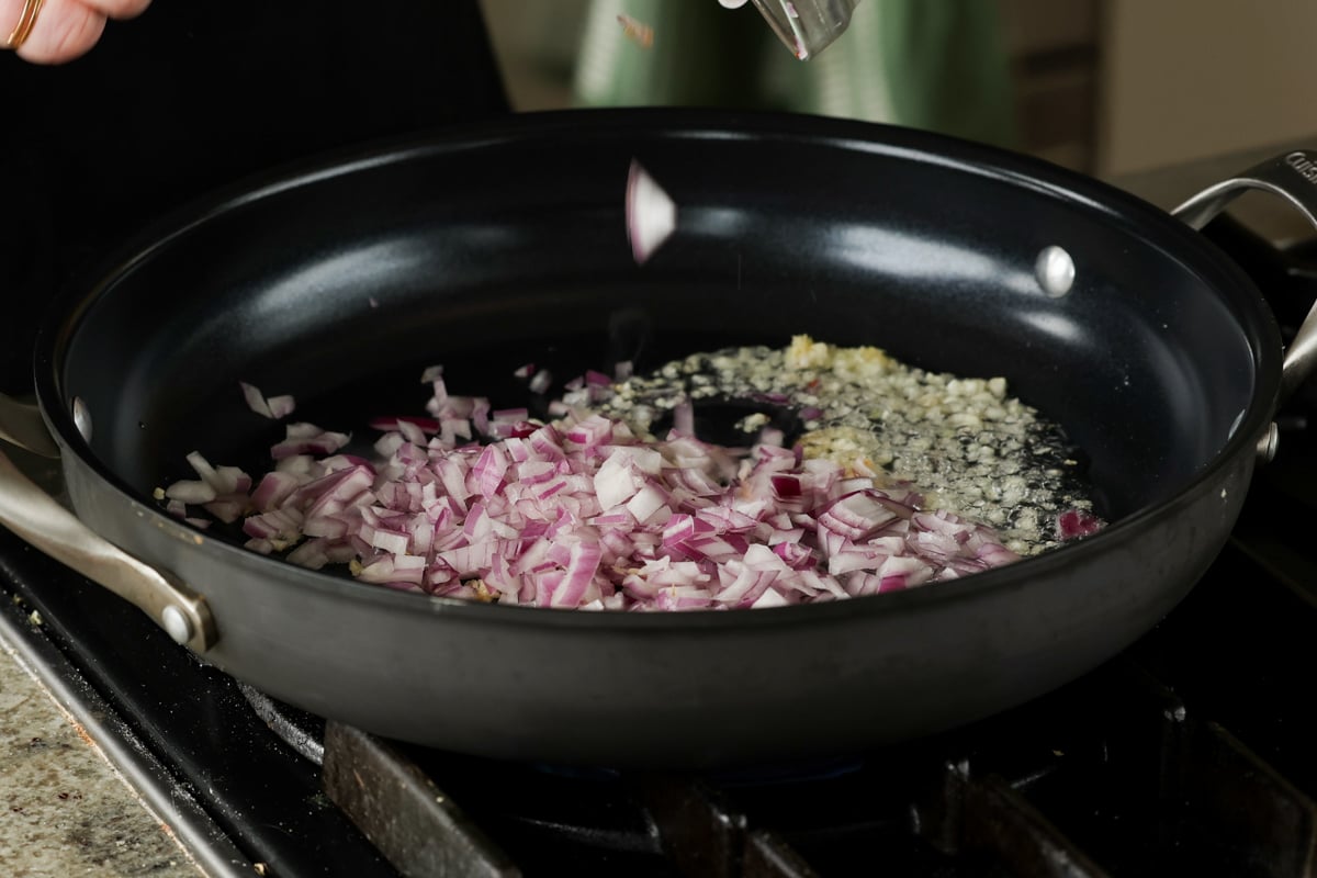 garlic and onions in the frying pan