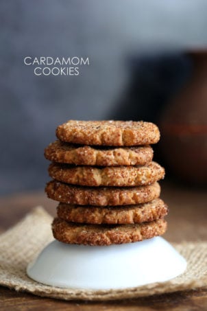 Easy Vegan Cardamom Cookies. These soft cookies are a cross between cardamom shortbread and snickerdoodles. #Vegan #Soyfree Recipe. #Glutenfree option.