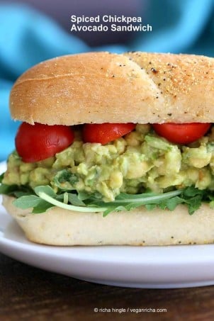 Spicy Avocado Chickpea Salad Sandwich | https://veganricha.com #vegan #soyfree #chickpea #avocado