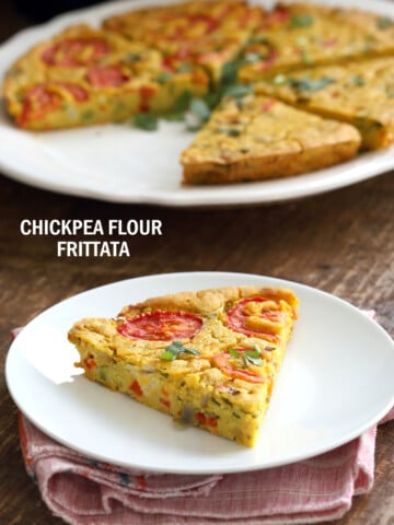 Chickpea Flour Frittata - Eggless Vegan Frittata Recipe. This Chickpea flour frittata is filling, easy and delicious. Use the batter to make pancakes, crepes, crustless quiche. #Vegan #Glutenfree #Soyfree #Nutfree #Recipe #veganrichaChickpea Flour Frittata - Eggless Vegan Frittata Recipe. This Chickpea flour frittata is filling, easy and delicious. Use the batter to make pancakes, crepes, crustless quiche. #Vegan #Glutenfree #Soyfree #Nutfree #Recipe #veganricha