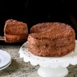 serving a slice of vegan mocha cake