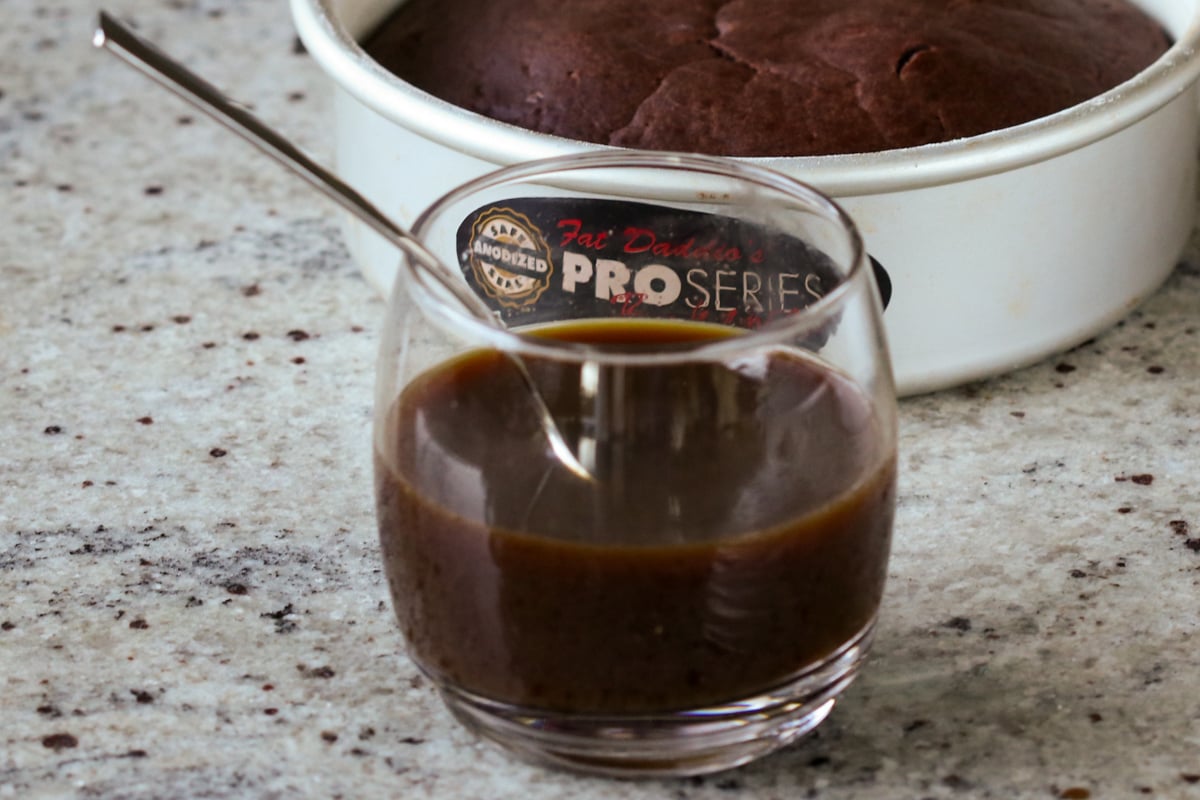 coffee syrup in a glass after mixing