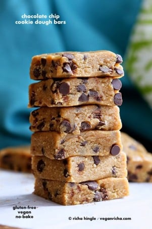 This Vegan Chocolate Chip Cookie Dough is so good, you will want to make a triple batch. Gluten-free with Oat and almond flour and a lot of chocolate chips. #glutenfree #veganricha #vegan