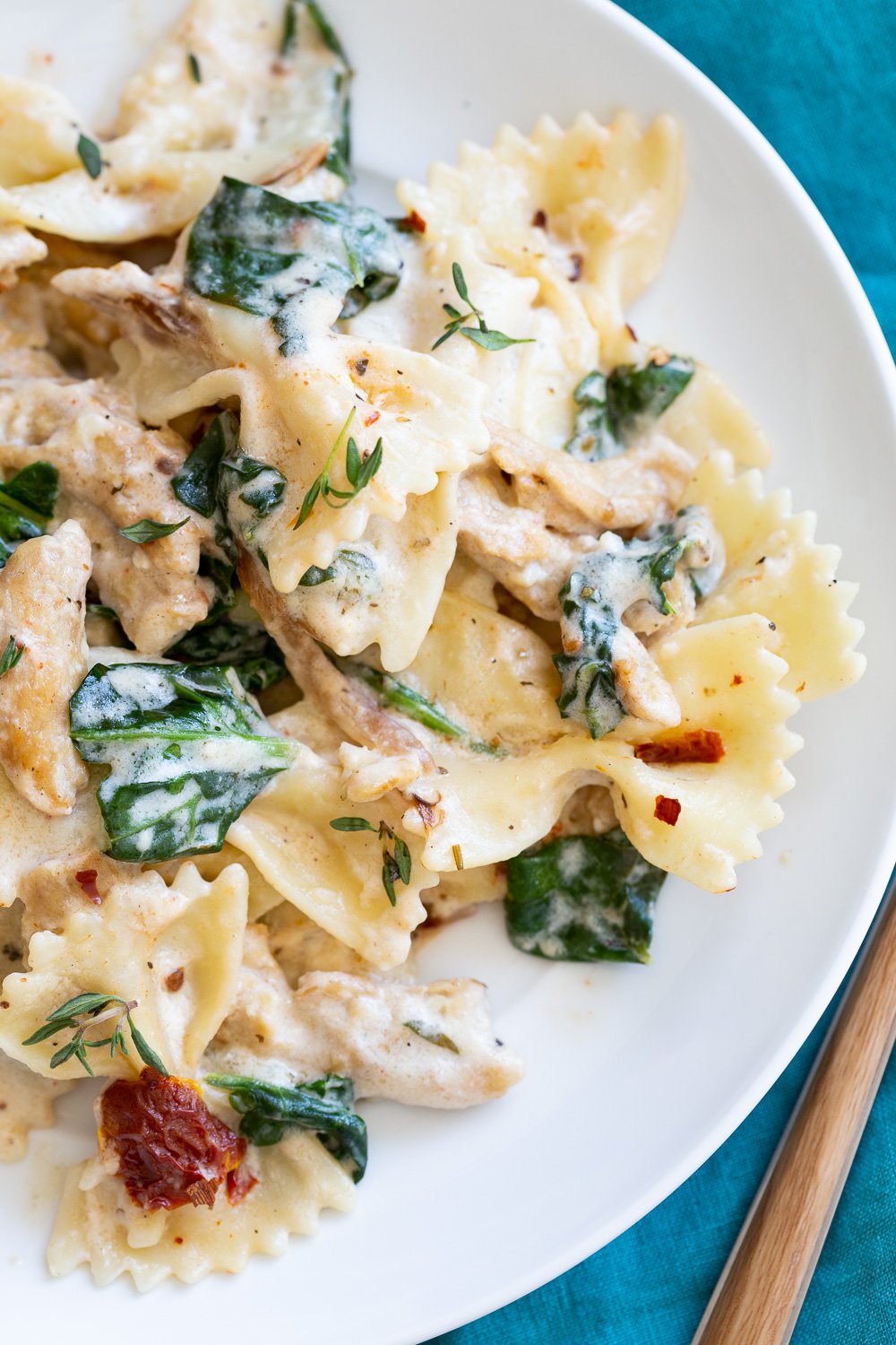 Creamy Sun dried Tomato Pasta in a white plate