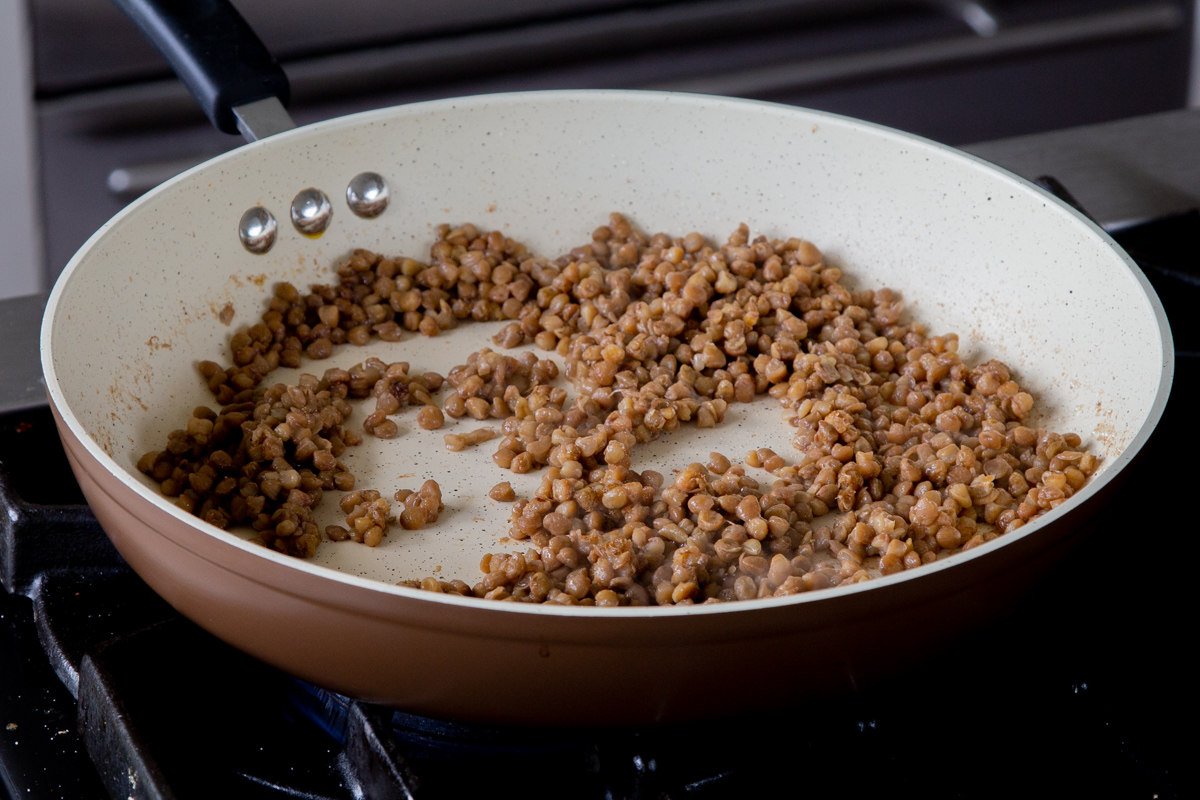 lentils in the pan, after popping