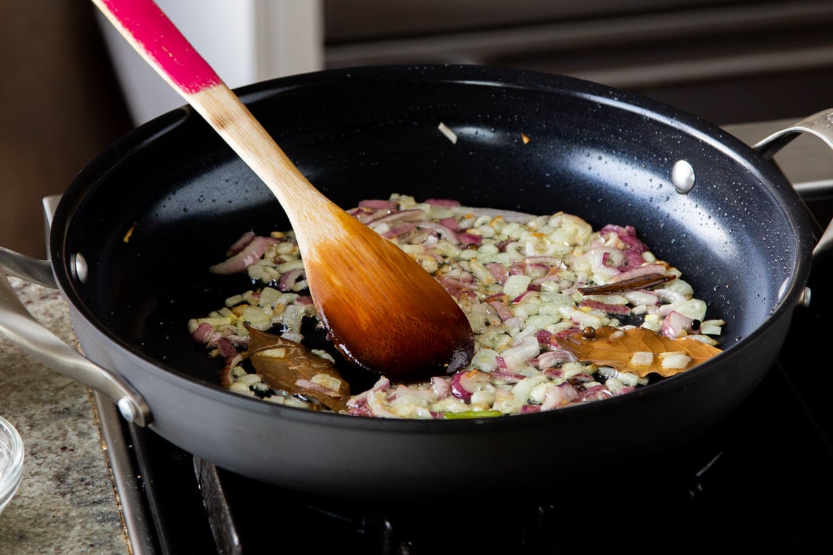 aromatics in the pan, after cooking