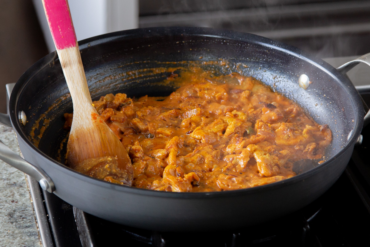soy curls after cooking in the wet ingredients