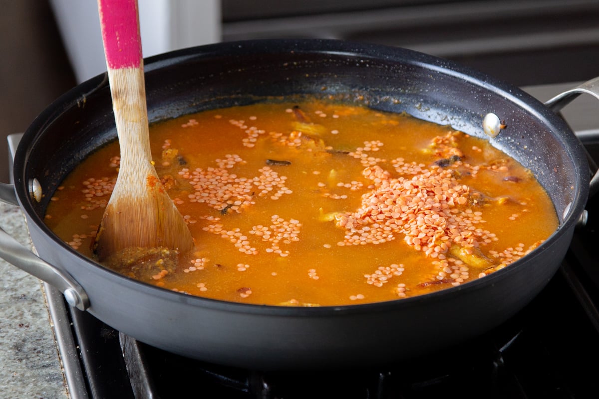 lentil-soy curl mixture after adding water
