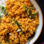 close-up of a bowl of vegan dalcha