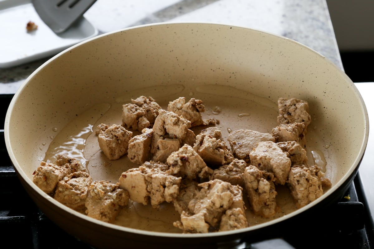 tofu in the pan before cooking