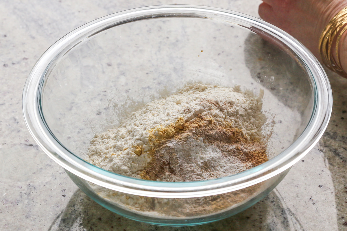 mixing the dry ingredients in a bowl