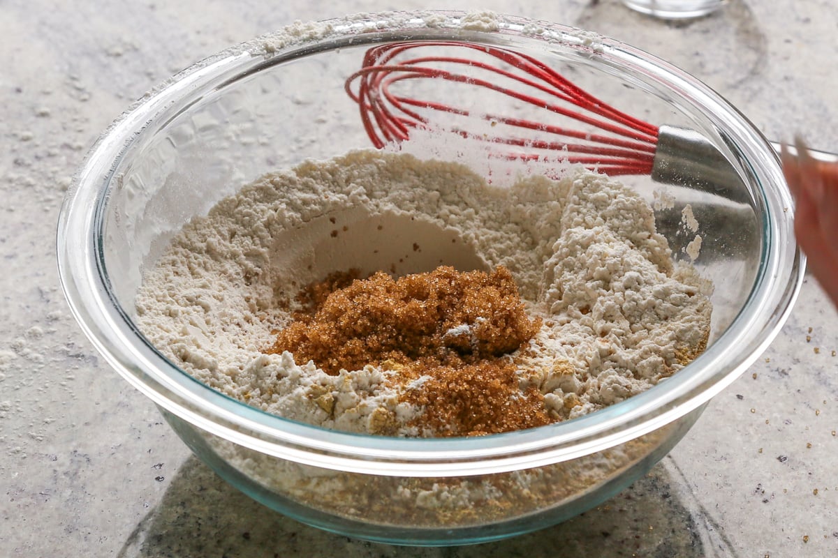 adding brown sugar to the dry ingredients