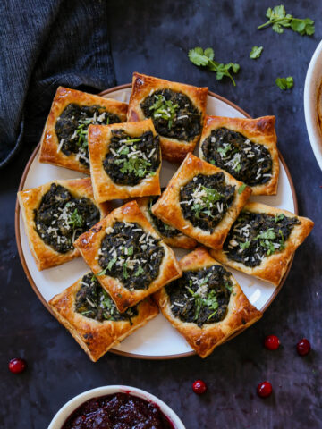 spinach puff pastry on a serving platter