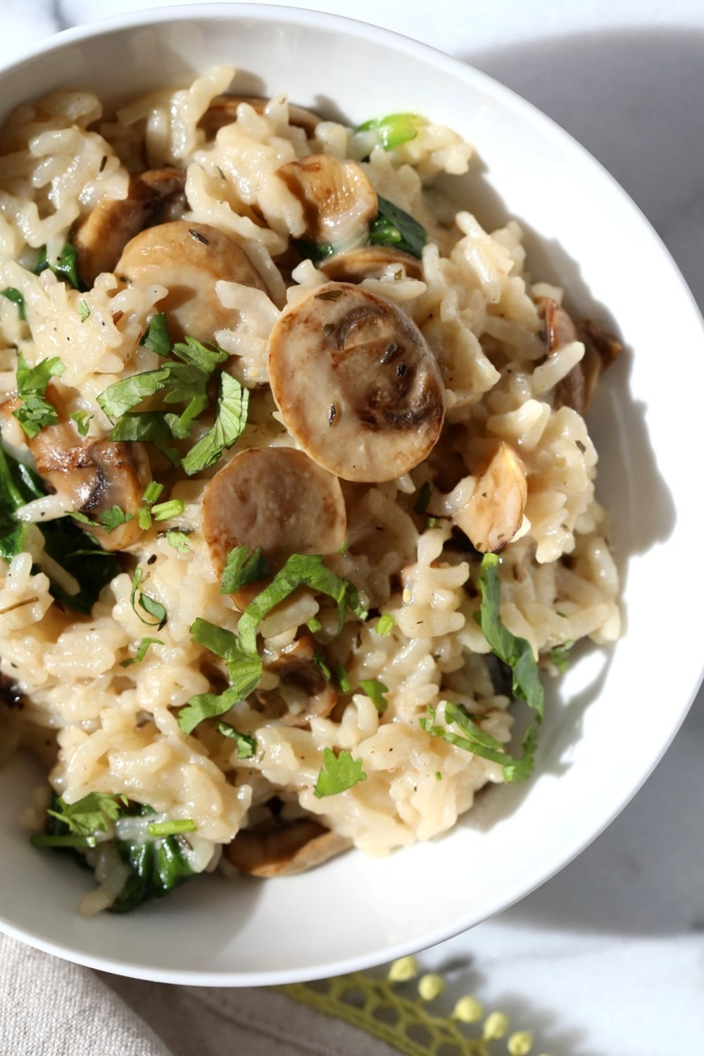 Instant Pot Mushroom Risotto. Easy Vegan Mushroom Risotto made in Instant Pot Pressure cooker. Saucepan option. #Recipe #soyfree #nutfree #vegan #glutenfree #veganricha #instantpot | VeganRicha.com