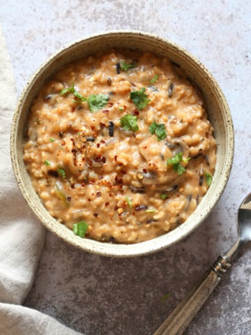 Vegan Wild Rice Mushroom Soup made in a Pressure Cooker. Instant Pot Mushroom soup. Creamy 1 Pot Winter meal. # VeganRicha Vegan #Glutenfree #Soyfree #Recipe