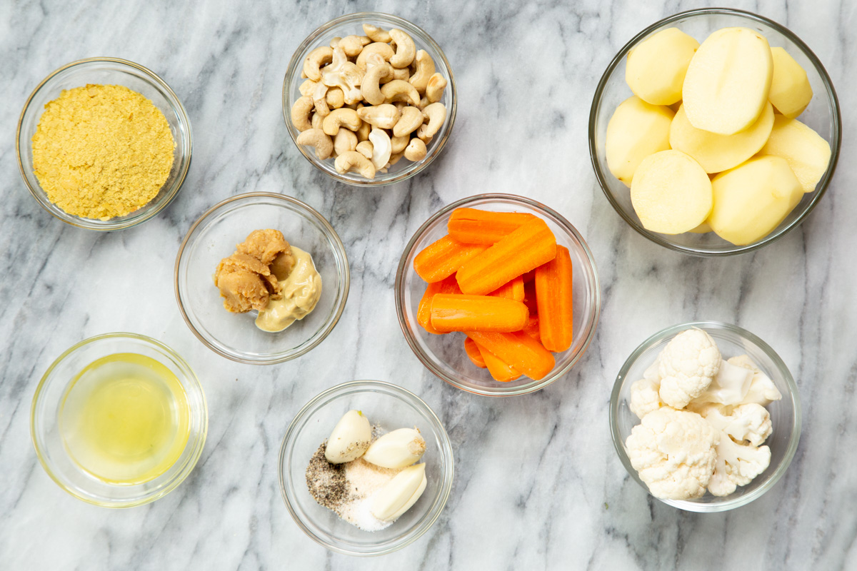 ingredients needed for making vegan cheese sauce in the Instant Pot 