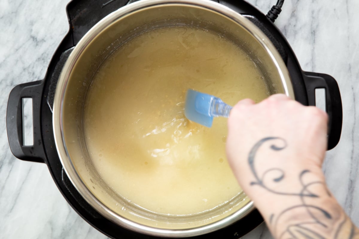 ingredients for vegan cheese sauce being mixed in an instant pot 