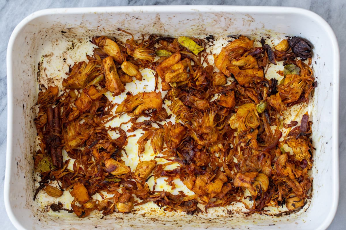 jackfruit and onions after baking
