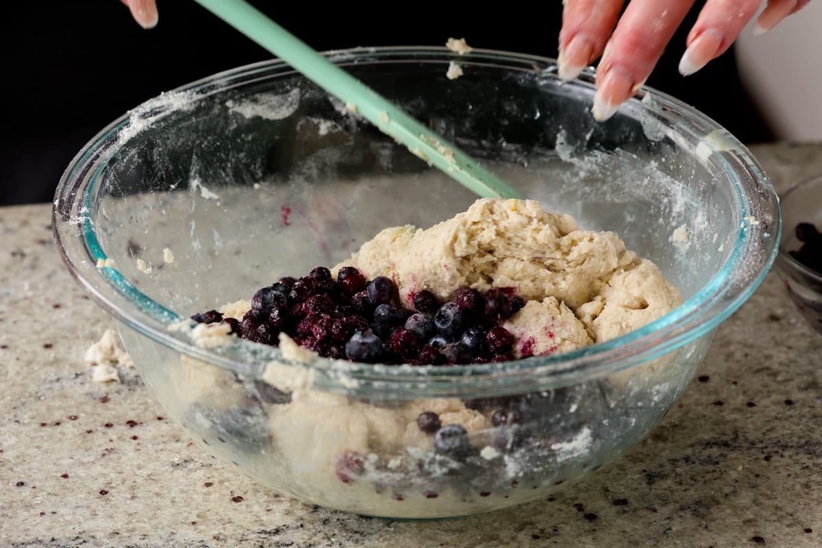 adding the blueberries