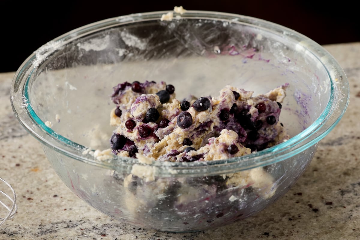blueberries mixed into the dough