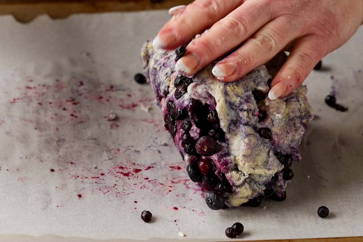 folding the lemon blueberry scone dough over