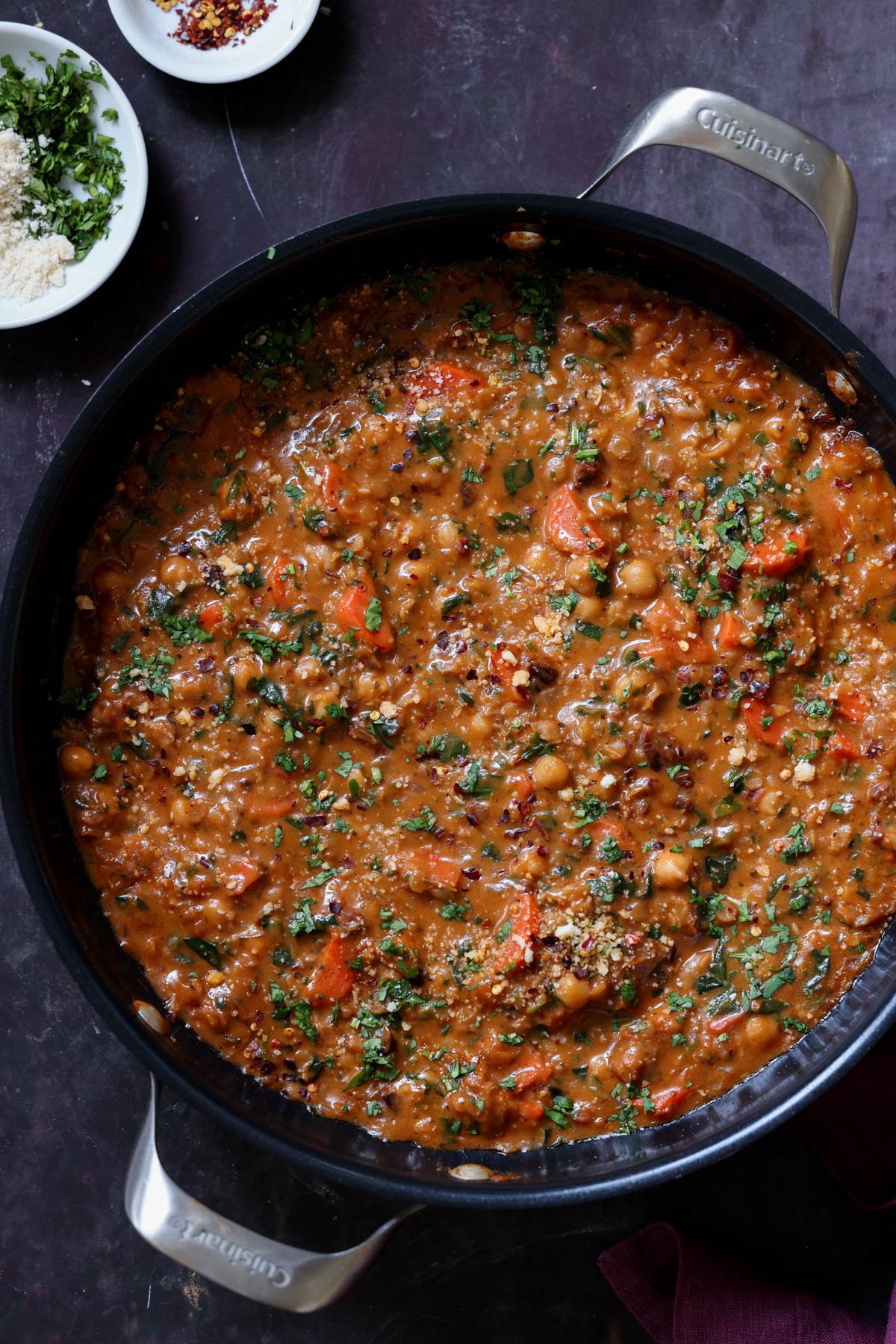 lentil chickpea stew in the pan after cooking