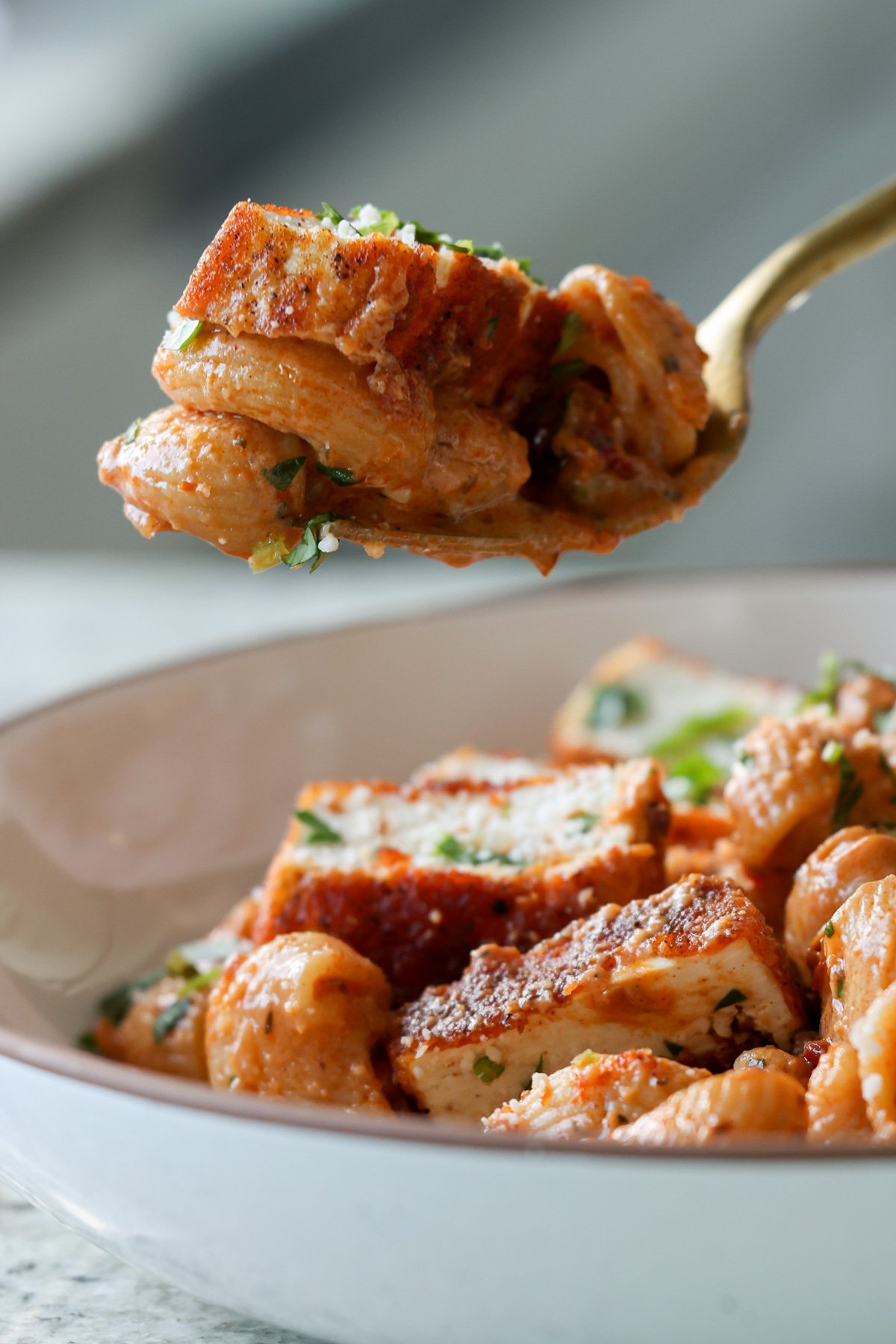 fork taking a bite of marry me pasta