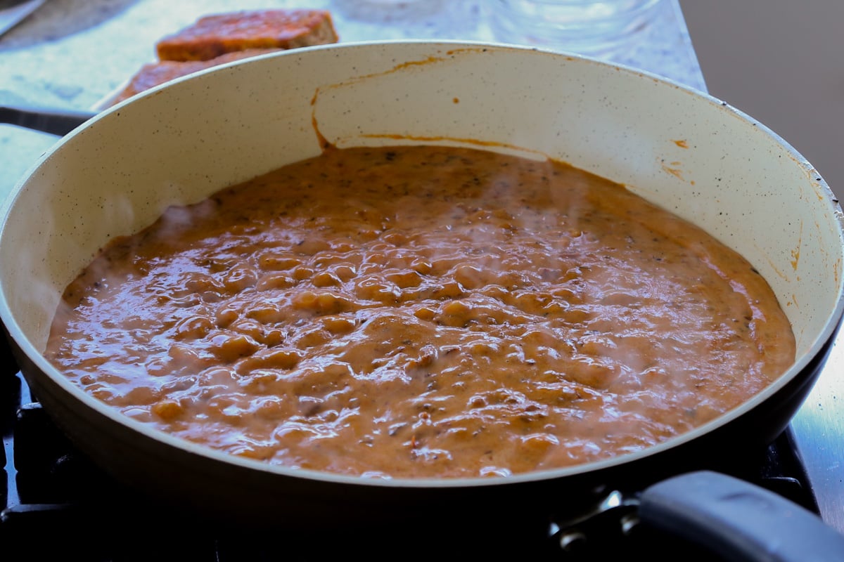 marry me pasta sauce simmering in the pan
