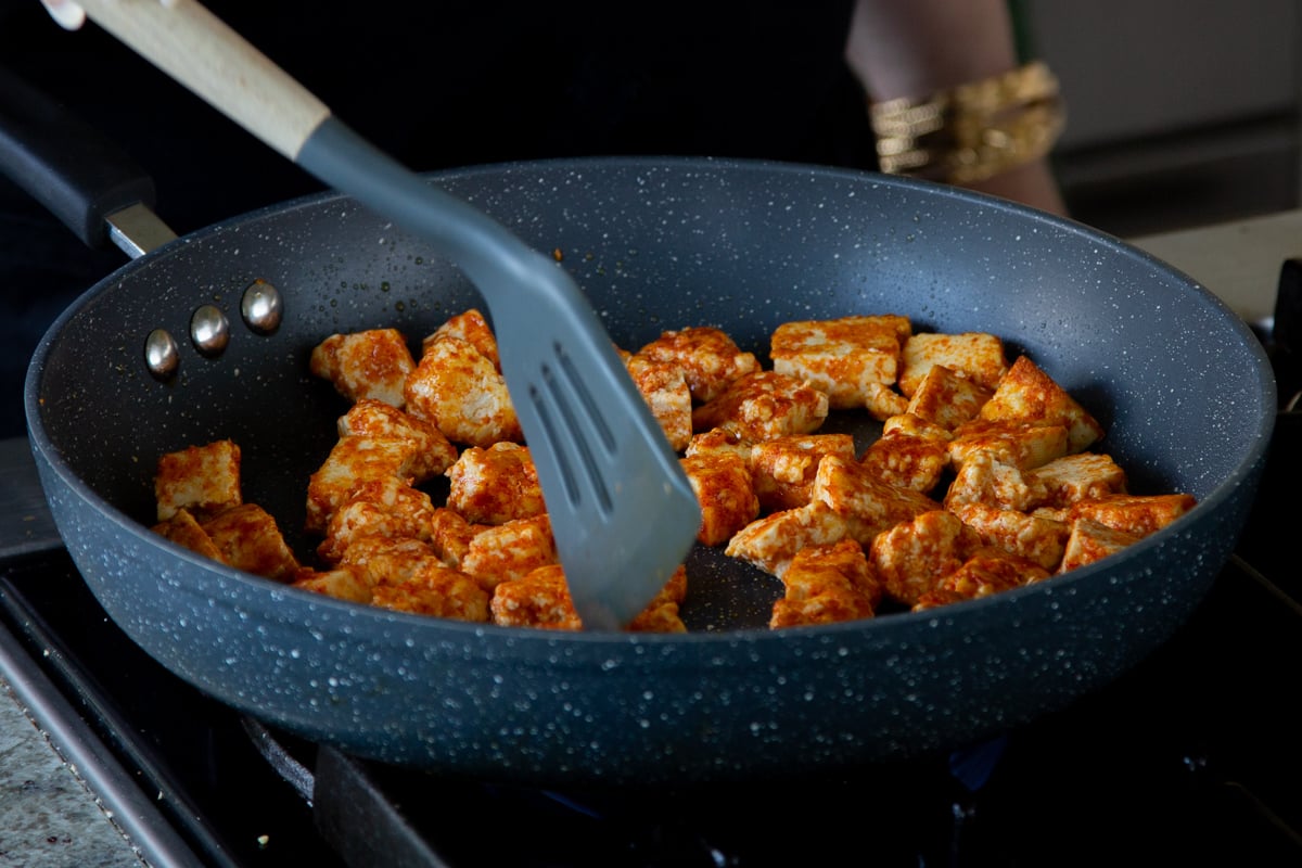 tofu "mutton" after cooking until crispy