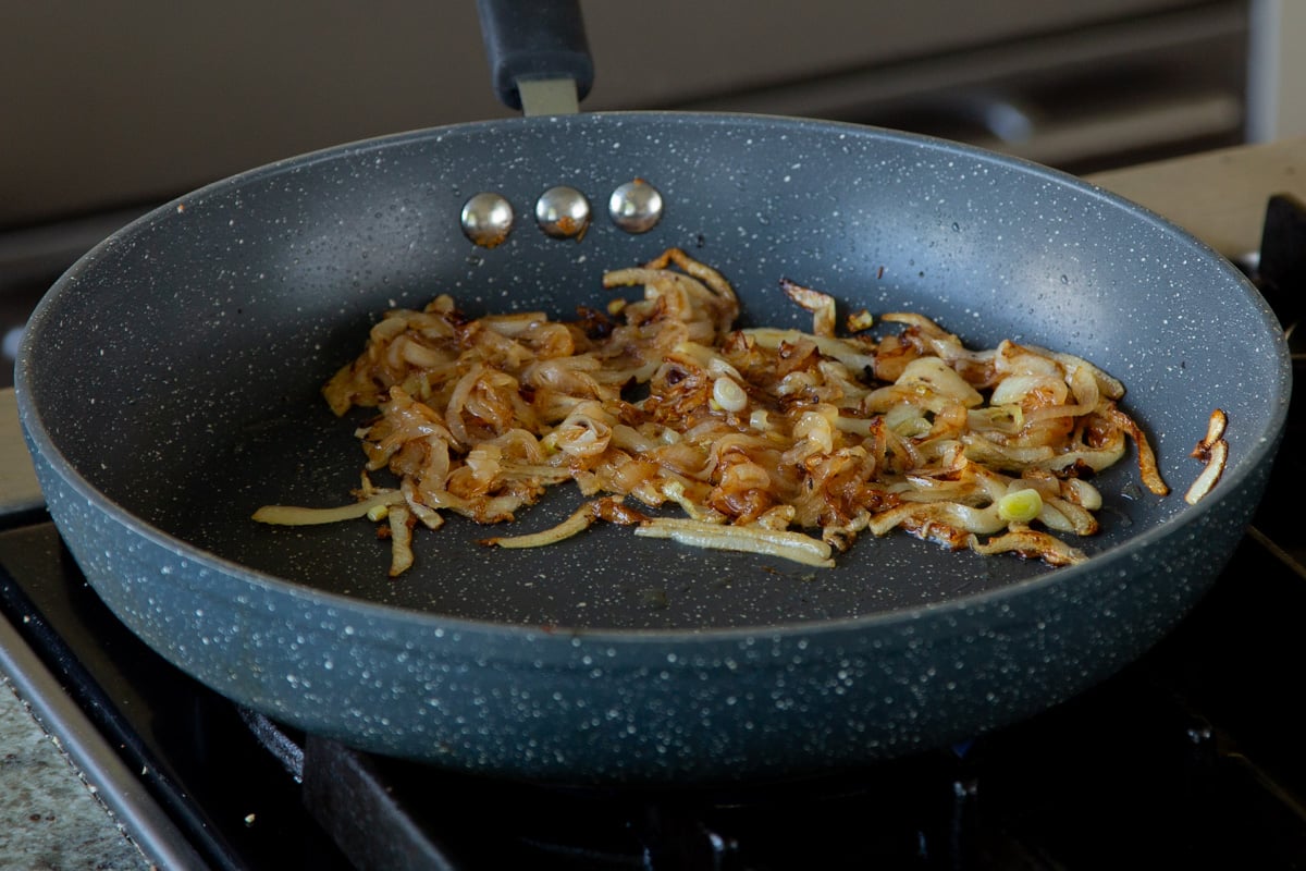 onion, after browning in the pan