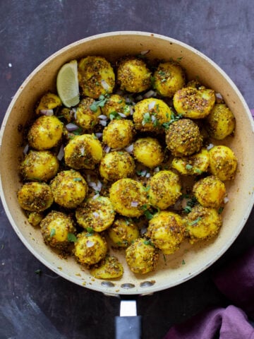 peanut sesame potatoes in the frying pan