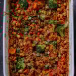 quinoa chickpea casserole in the pan