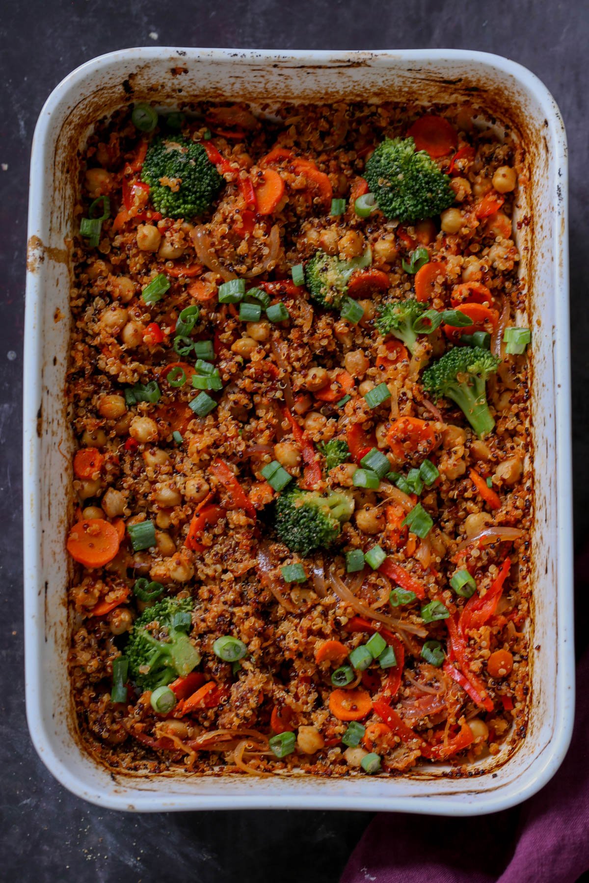 quinoa chickpea casserole in the pan