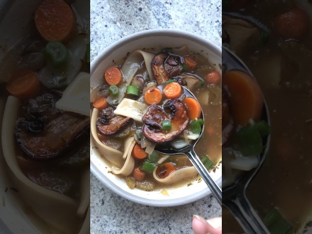 Easy Mushroom Rice Noodle Soup! #shorts #mushroomnooodle #vegansoup