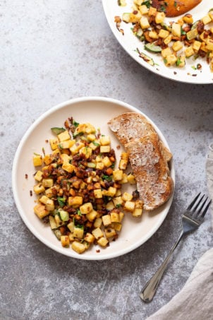 Chickpea Tofu Breakfast Scramble on a white plate