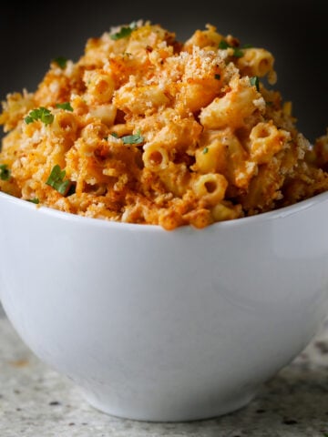 bowl of smoky vegan mac and cheese