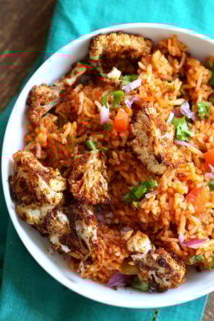 Easy Vegan Spanish Rice Bowl with Taco Roasted Cauliflower. Everyday Meal with everyday ingredients. #veganricha #Vegan #Glutenfree #Nutfree #Soyfree #Recipe | VeganRicha.com 