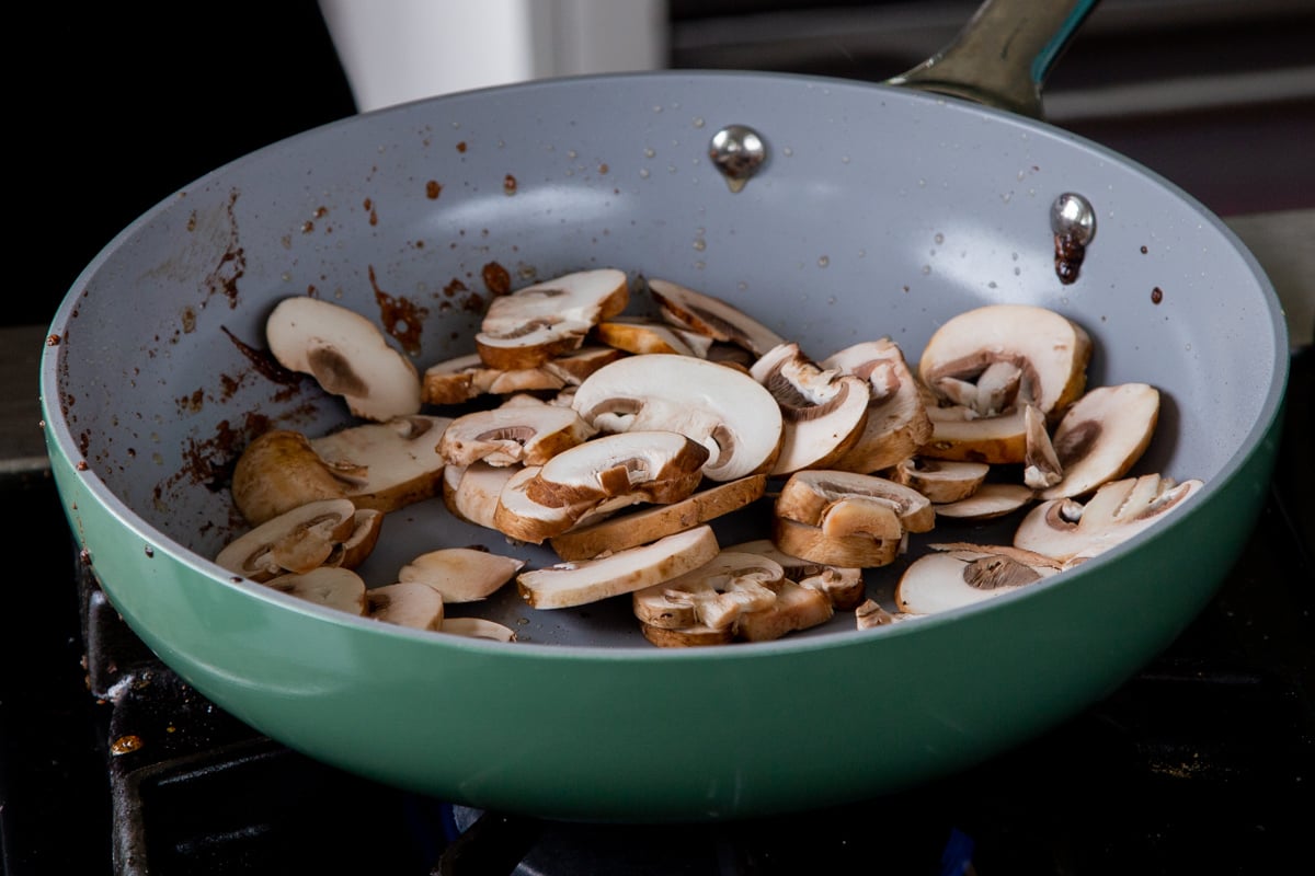 mushrooms in the frying pan, before cooking