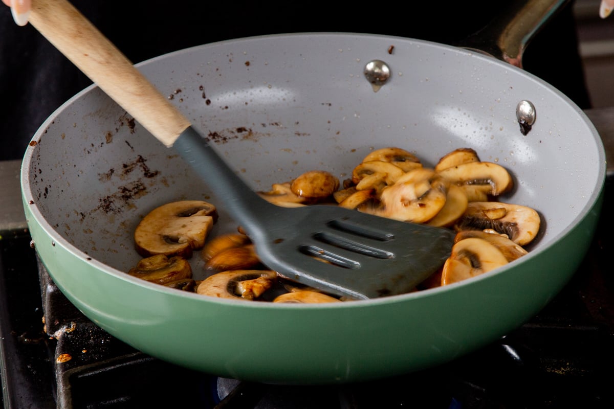 mushrooms in the frying pan, after cooking