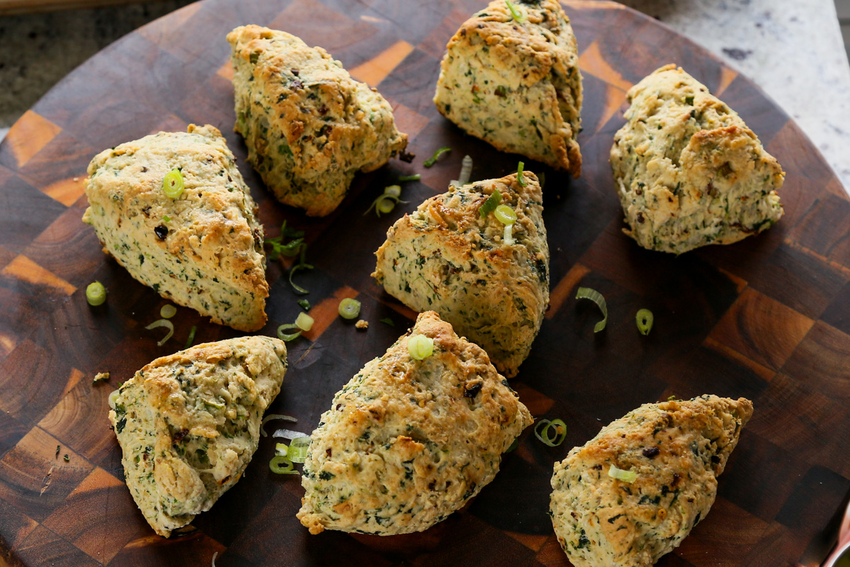 vegan savory scones on a serving tray