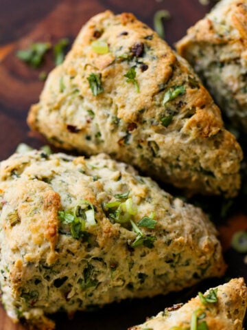 vegan spinach and cheese savory scones on a serving tray