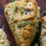 close-up of vegan spinach and cheese savory scones on a serving tray