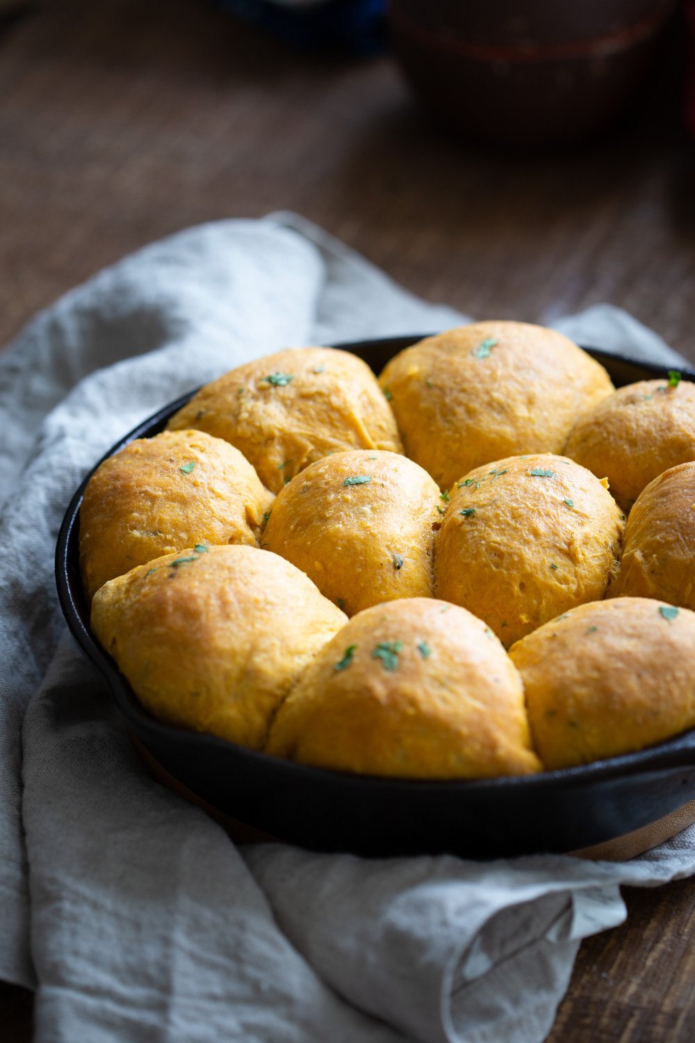Vegan Sweet Potato Rolls - Soft Herb Dinner Rolls. 7 Ingredients, 1 Bowl, Freezer friendly, No Added Sugar, Almost No Knead. Melt in your mouth sweet potato bread rolls. #Vegan #veganRicha #Soyfree #Nutfree Palm Oil-free #Recipe
