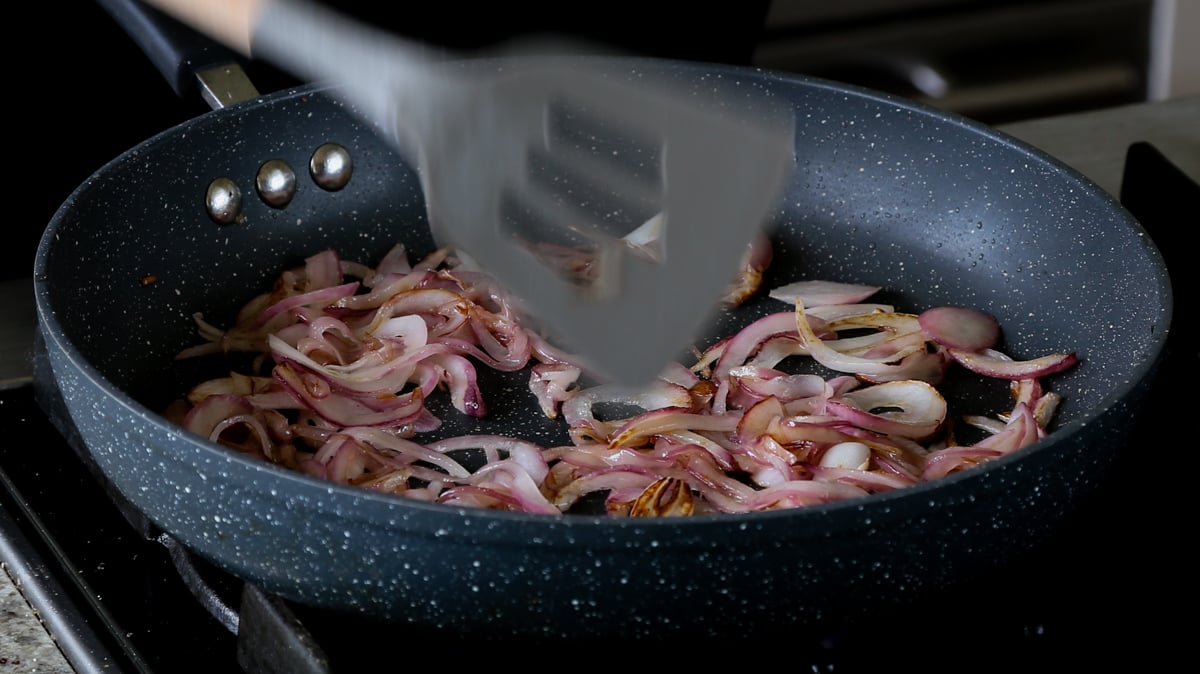onions in the pan after cooking