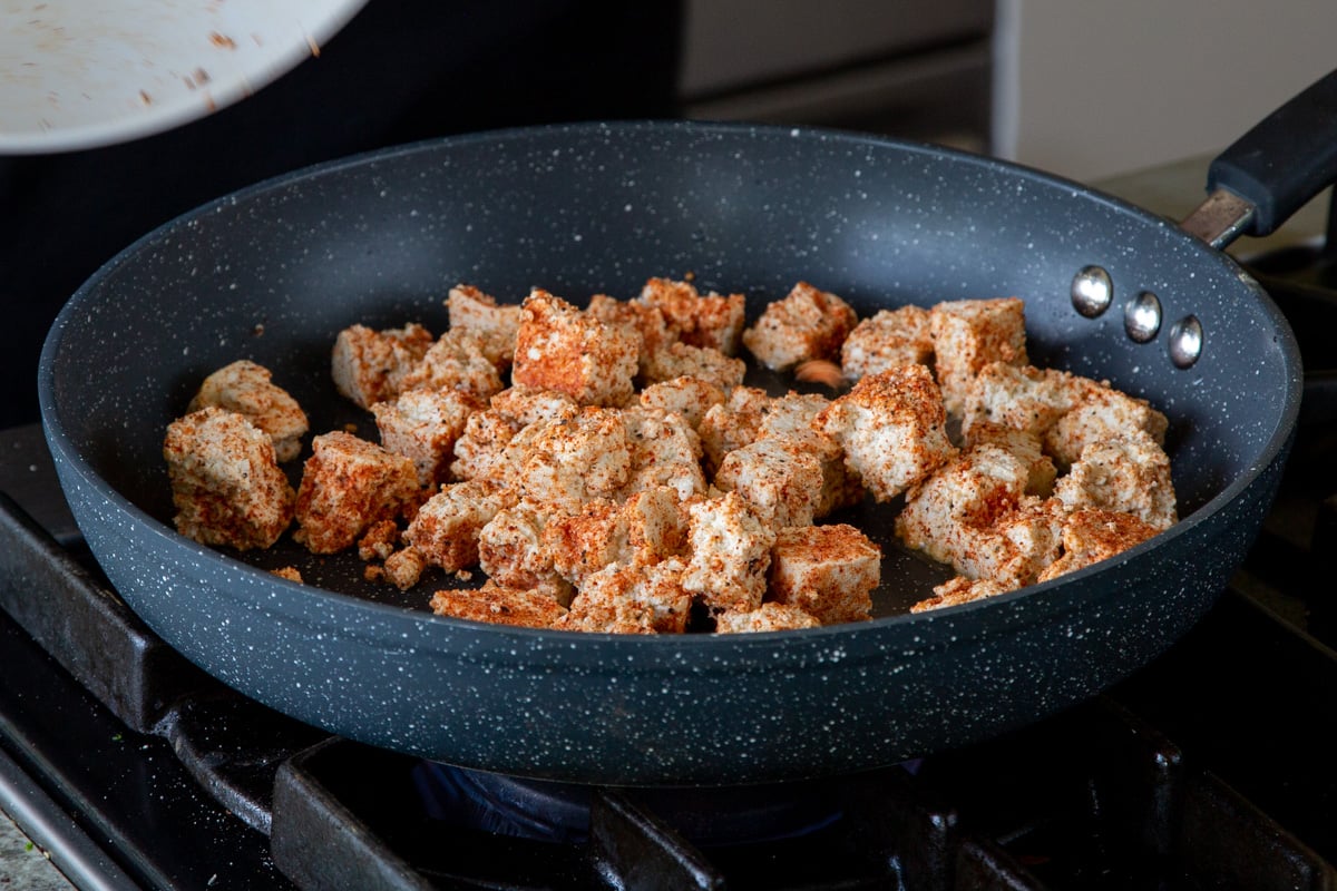 tofu in the pan before cooking