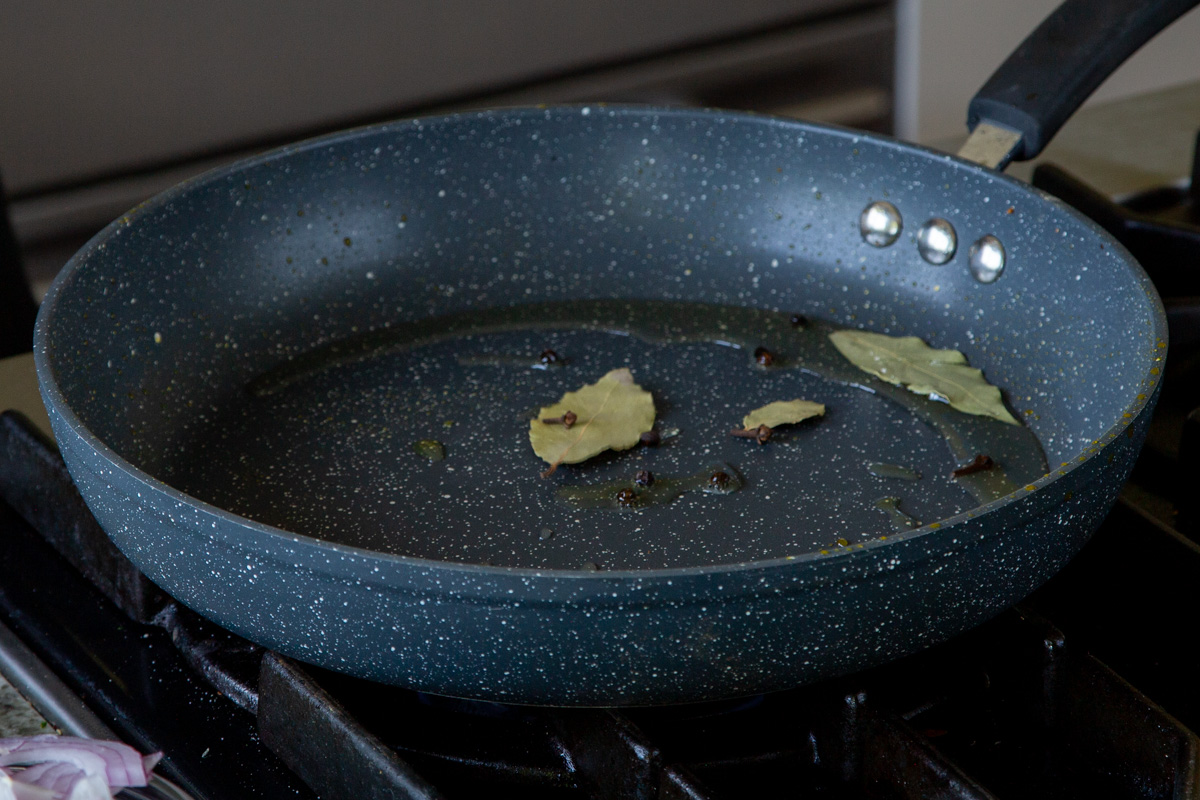 whole spices in the pan