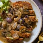 vegan mushroom gravy over crispy tofu